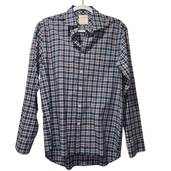 Billy Reid Mens Sz M Plaid Button Up Cotton Shirt‎ Standard Cut Red White Blue - Picture 1 of 7